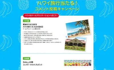 「ホノルル4泊6日のハワイ旅行」「Dole10種コンプリートセット」