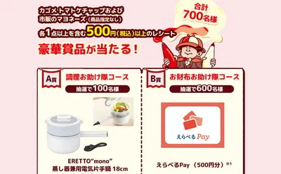 「電気片手鍋」「えらべるPay」当たる!ケチャマヨお助け隊キャンペーン!