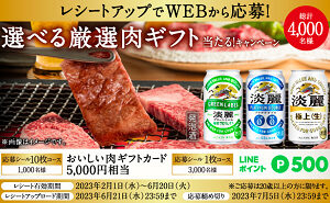 「おいしい肉ギフトカード 5,000円相当」1,000名様！
