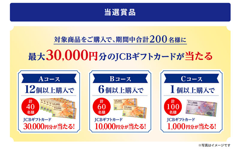 「JCBギフトカード 30,000円、10,000円、1,000円」