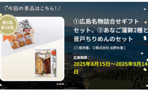 坂井屋「広島名物詰合せギフトセット」、出野水産「あなご蒲鉾2種と音戸ちりめんのセット」