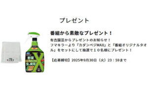 「フマキラー カダンベジMAX」「番組オリジナルタオル」