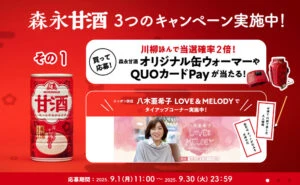 「甘酒を温めて楽しめるオリジナル缶ウォーマー」「QUOカードPay」