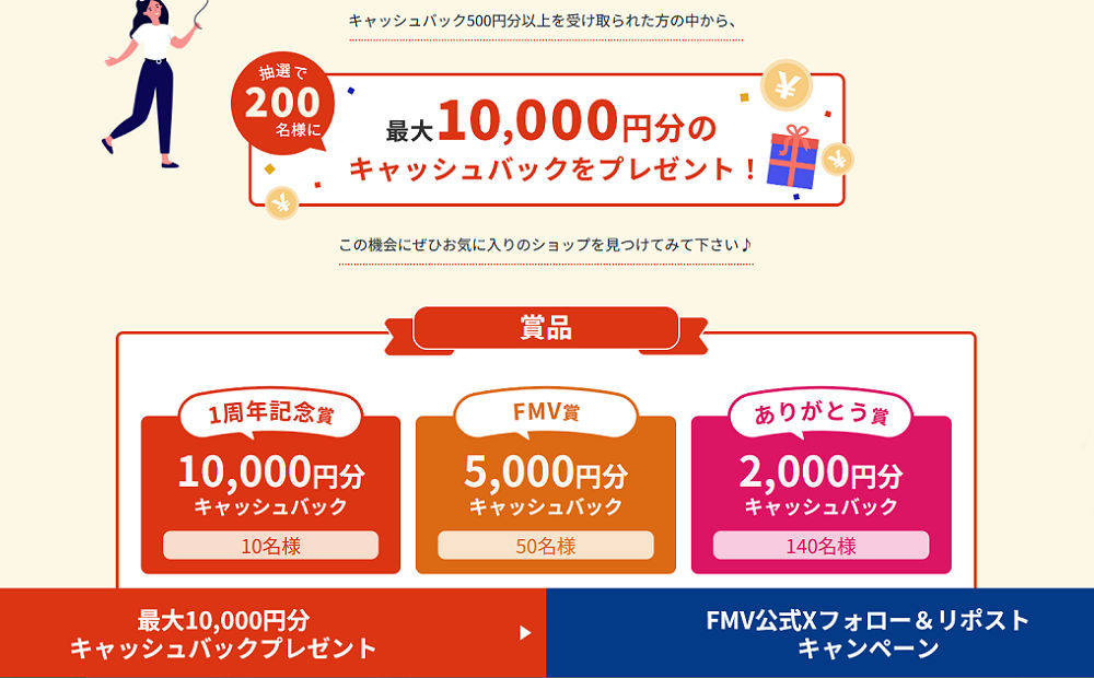 最大1万円キャッシュバックのチャンス！FMV「1周年ありがとうキャンペーン」