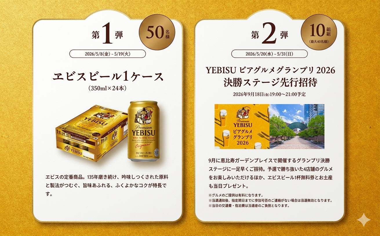 「YEBISU ビアグルメグランプリ 2026」決勝ステージの先行招待！