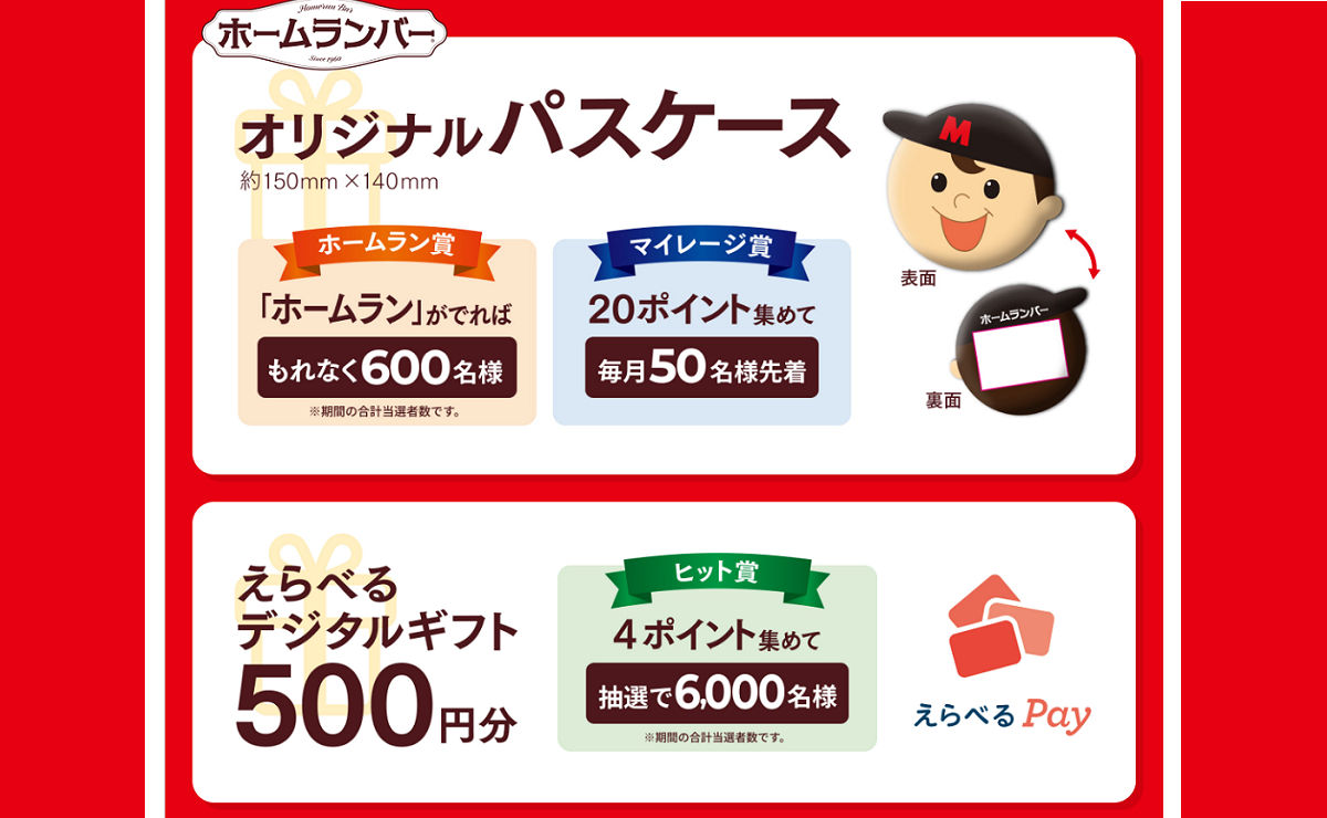 ホームランバー「家族で楽しむ！ワクワクプレゼント」で「えらべるPay 500円分」